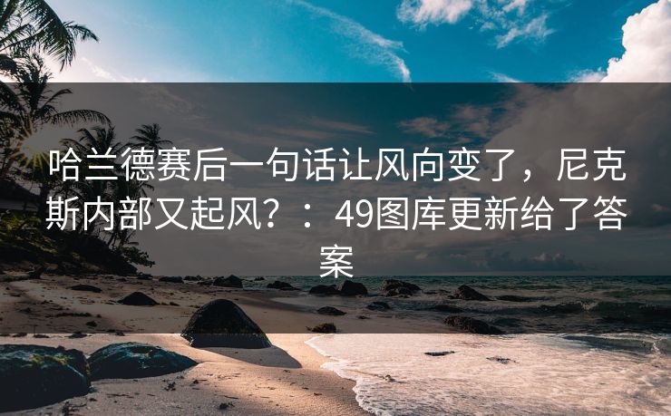 哈兰德赛后一句话让风向变了,尼克斯内部又起风?:49图库更新给了答案 哈兰德赛后一句话让风向变了,尼克斯内部又起风?:49图库更新给了答案