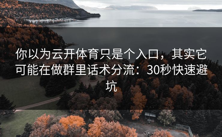 你以为云开体育只是个入口，其实它可能在做群里话术分流：30秒快速避坑